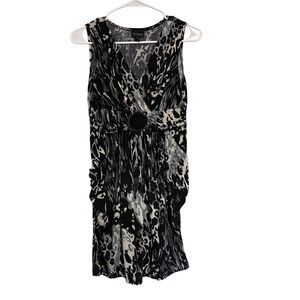 En Focus Studio Animal Print Sleeveless V-Neck Empire Waist Dress Black Grey 6